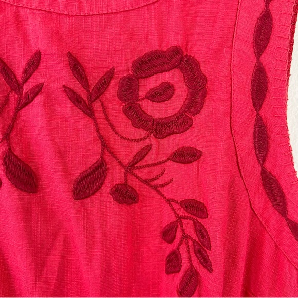 Free People Birds Of A Feather Embroidered Red and Pink Sleeveless Midi Dress - Picture 12 of 16
